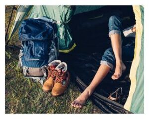 Laying in a camping tent